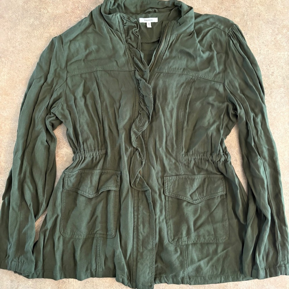 Maurices Army/Moss Green Ruffle Front Utility Jacket Lightweight Women's Size L